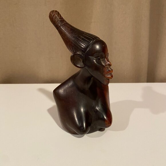 African Woman Carved Ebony Bust 7 Folk Tribal Art Sculpture - Picture 2 of 8